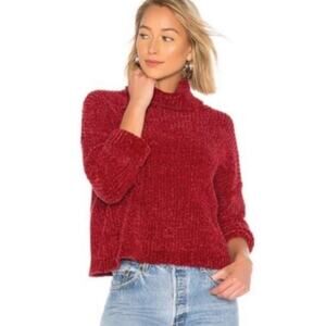 BLANK NYC Ruby Red Chenille Chunky Knit Turtleneck Sweater Size Small